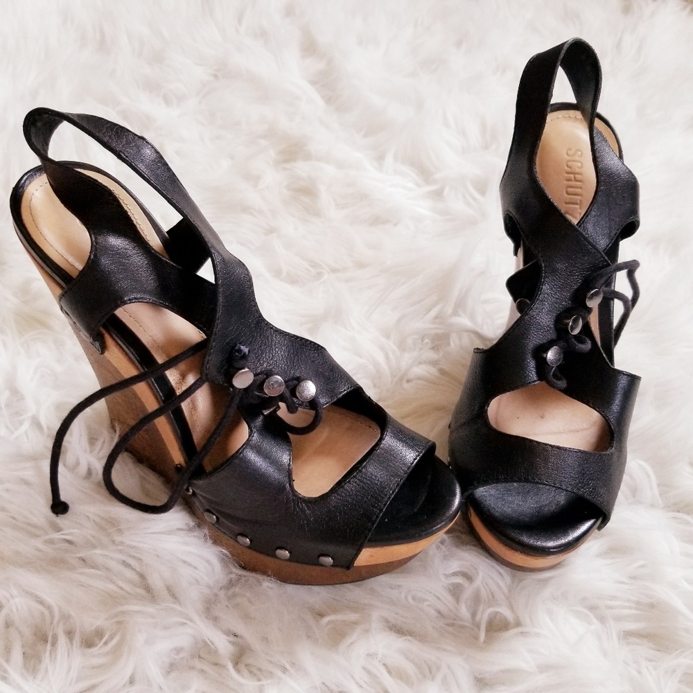 Schutz Masion Lace Up Platform Wedges